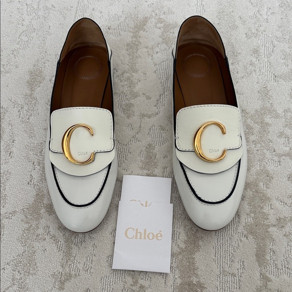 Chloé C Collapsible-Heel Leather Loafers Ivory Size 40. Excellent Condition